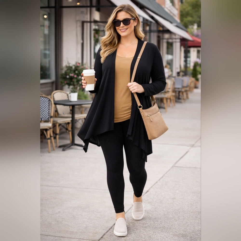 Catherines Black Open Front Drape Cardigan 2X Plus Size BNWT Stretch